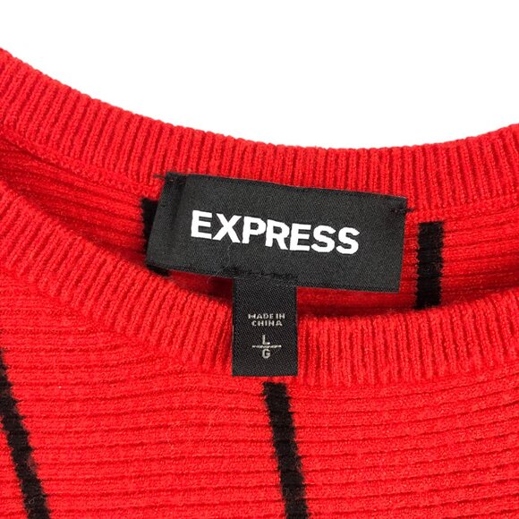Express Red Black Striped Y2K Sweater Dolman Sleeves - Picture 3 of 4